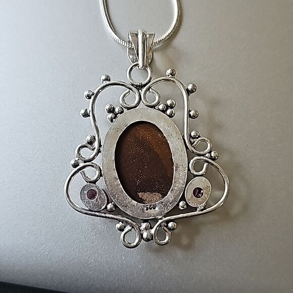 925 Silver Stone 20" Chain with Natural Jasper Quartz and Garnet - Picture 2 of 5